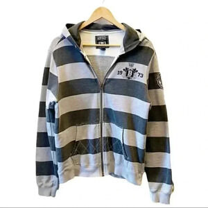 Buffalo David Bitton  Hoodie Zippered Sweatshirt Grey Stripes Size Small